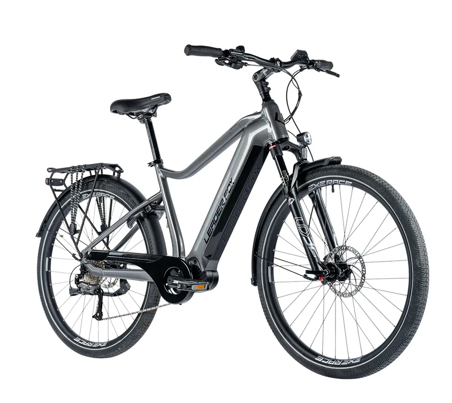 Bicicleta eléctrica de trekking Leader Fox DENVER 28″ talla 20.5″ L color gris brillante