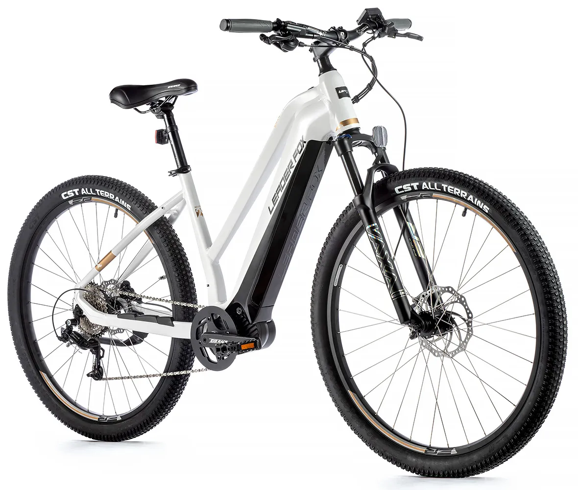 Bicicleta eléctrica de montaña Leader Fox SWAN Lady de 29″ talla 20″ color blanco brillo MTB Ebike