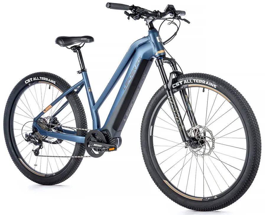 Bicicleta eléctrica de montaña Leader Fox SWAN de 29″ talla 20″ color azul oscuro mate MTB Ebike