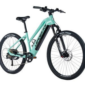 Bicicleta de montaña eléctrica marca Leader Fox modelo ARIMO de 29" TURQUESA CLARO talla 19,5" MTB EBIKE