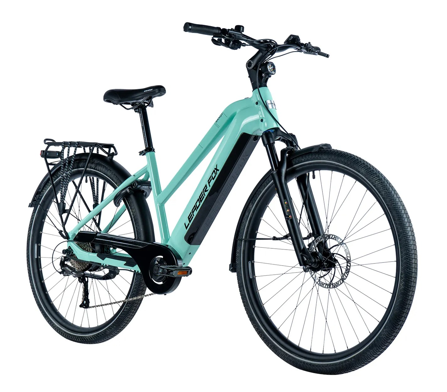 Bicicleta eléctrica Leader Fox SANDY 28″ t M 18″ azul turquesa claro
