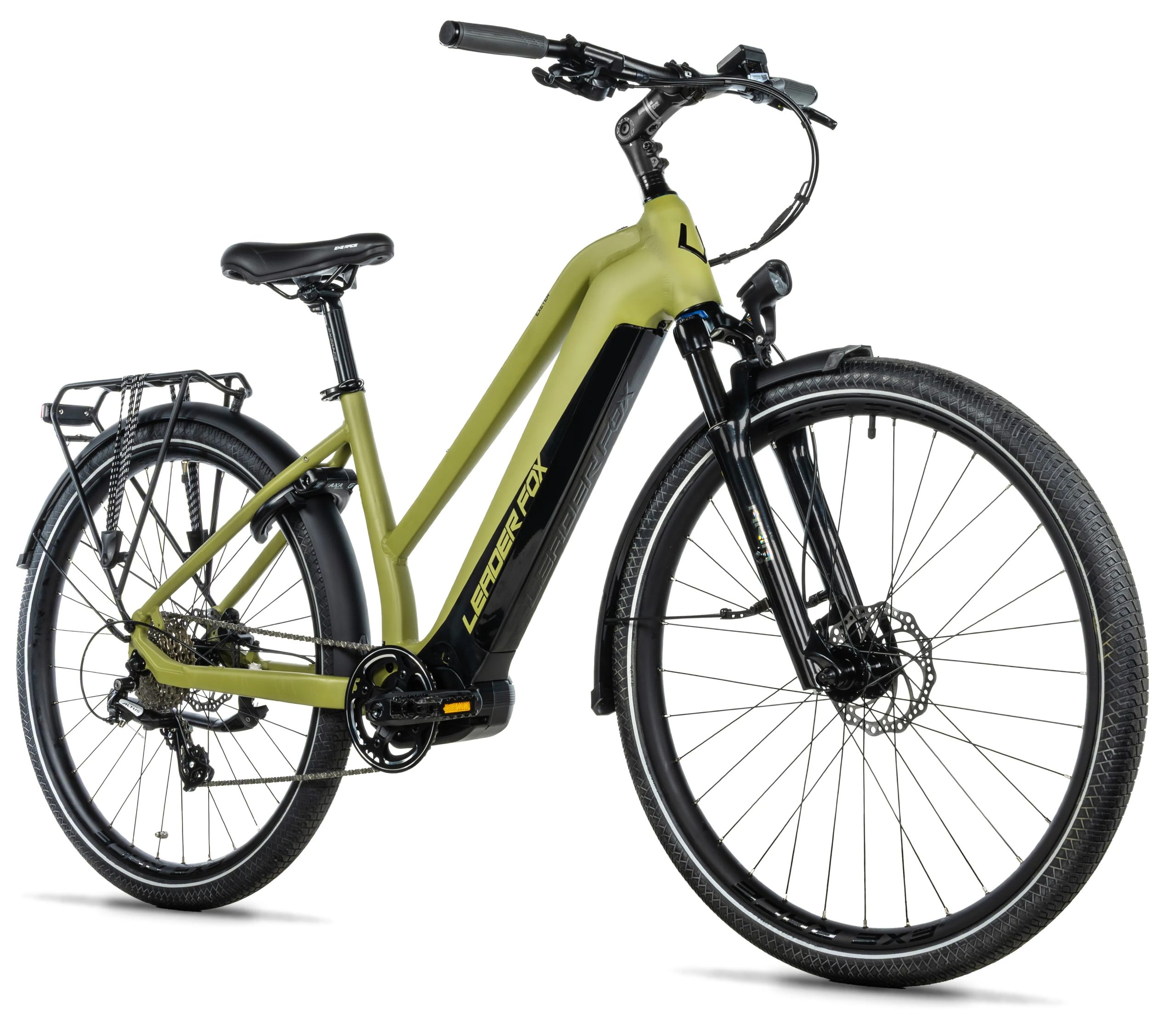 Bicicleta eléctrica trekking ebike Leader Fox EXETER 28″ color VERDE MILITAR talla 20″ Lady