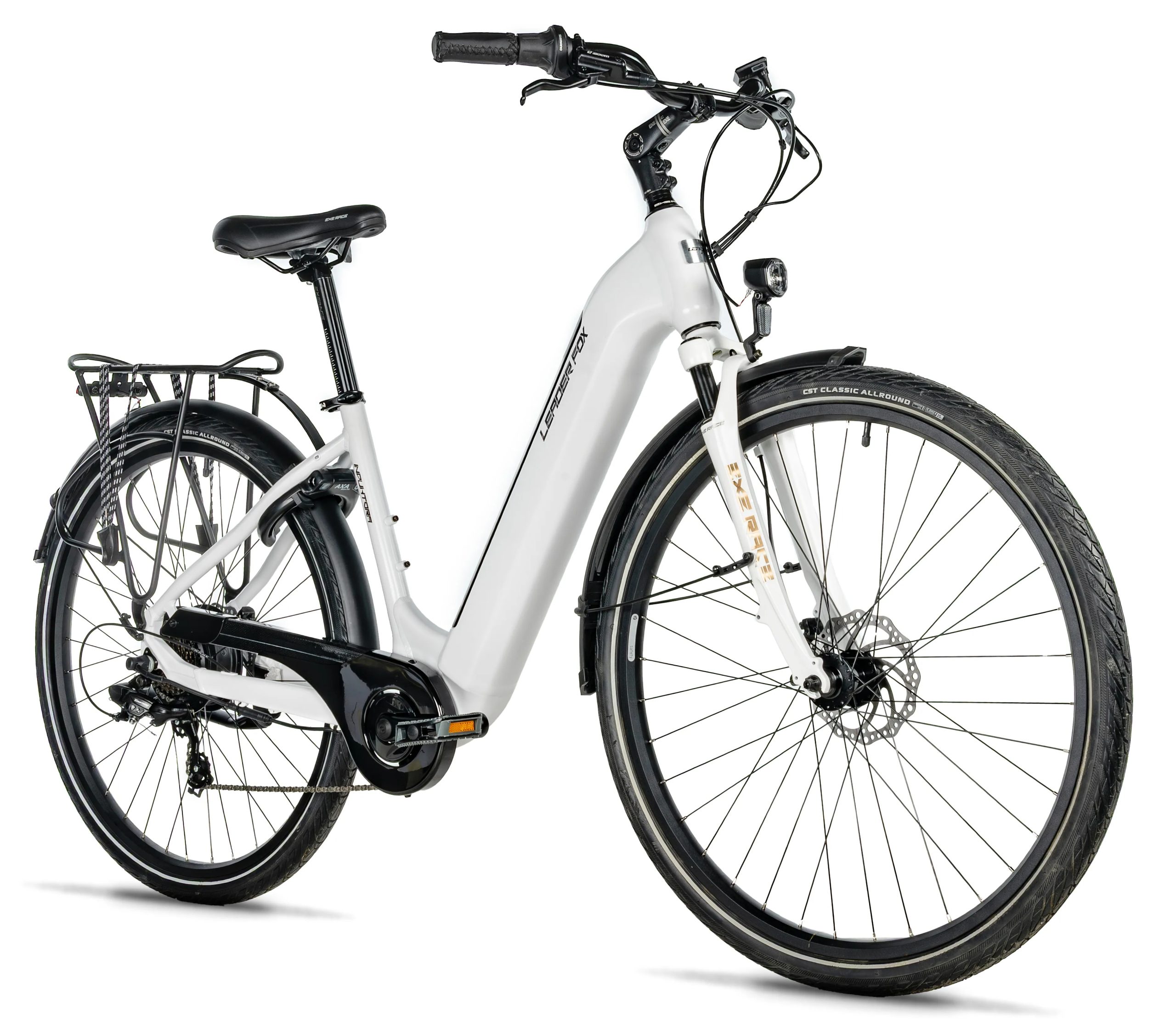 Bicicleta eléctrica urbana Leader Fox Induktora con ruedas de 28 pulgadas Blanco Talla 18″