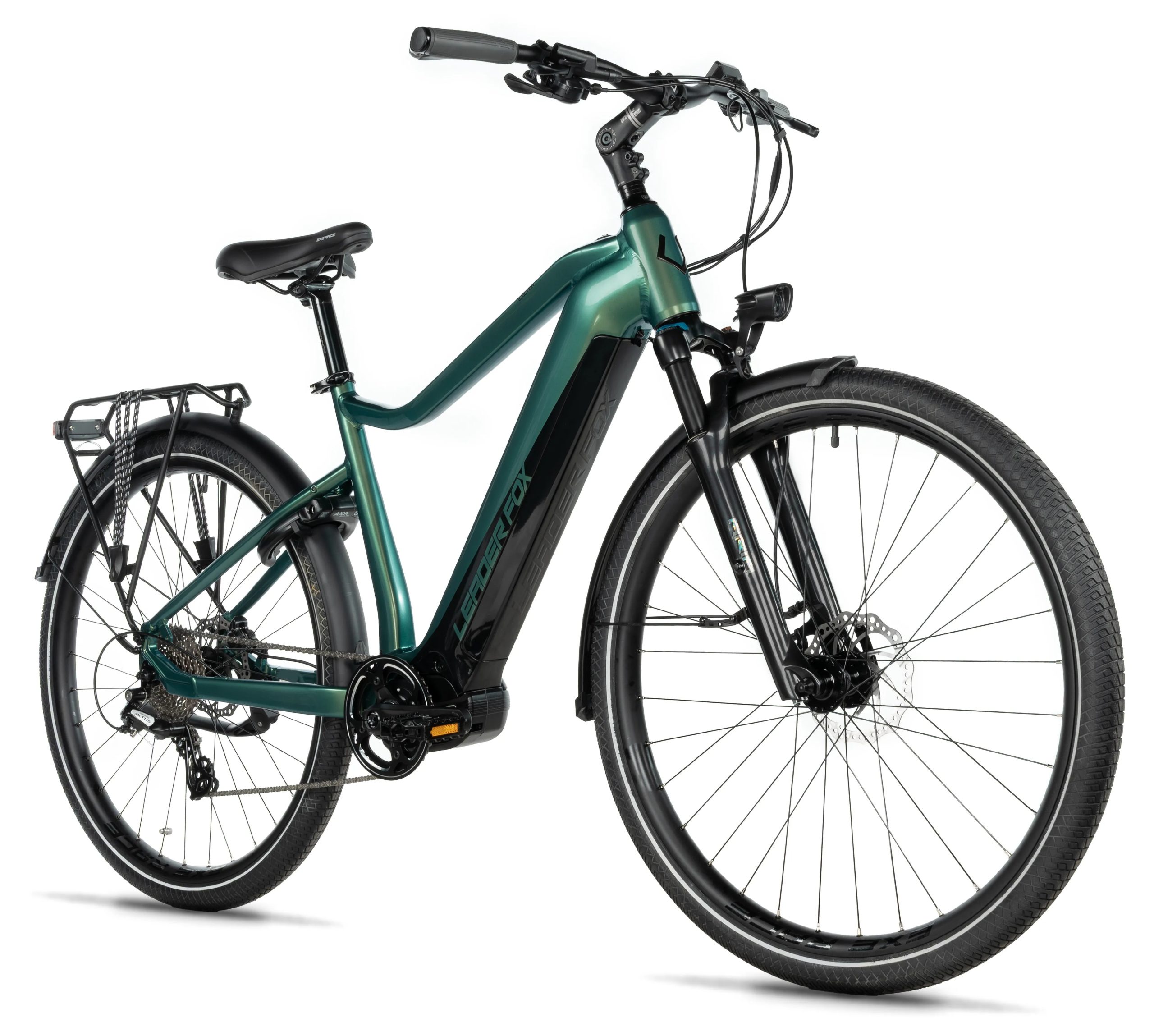 Bicicleta eléctrica trekking ebike Leader Fox EXETER 28" color verde brillo talla 20.5" Gent