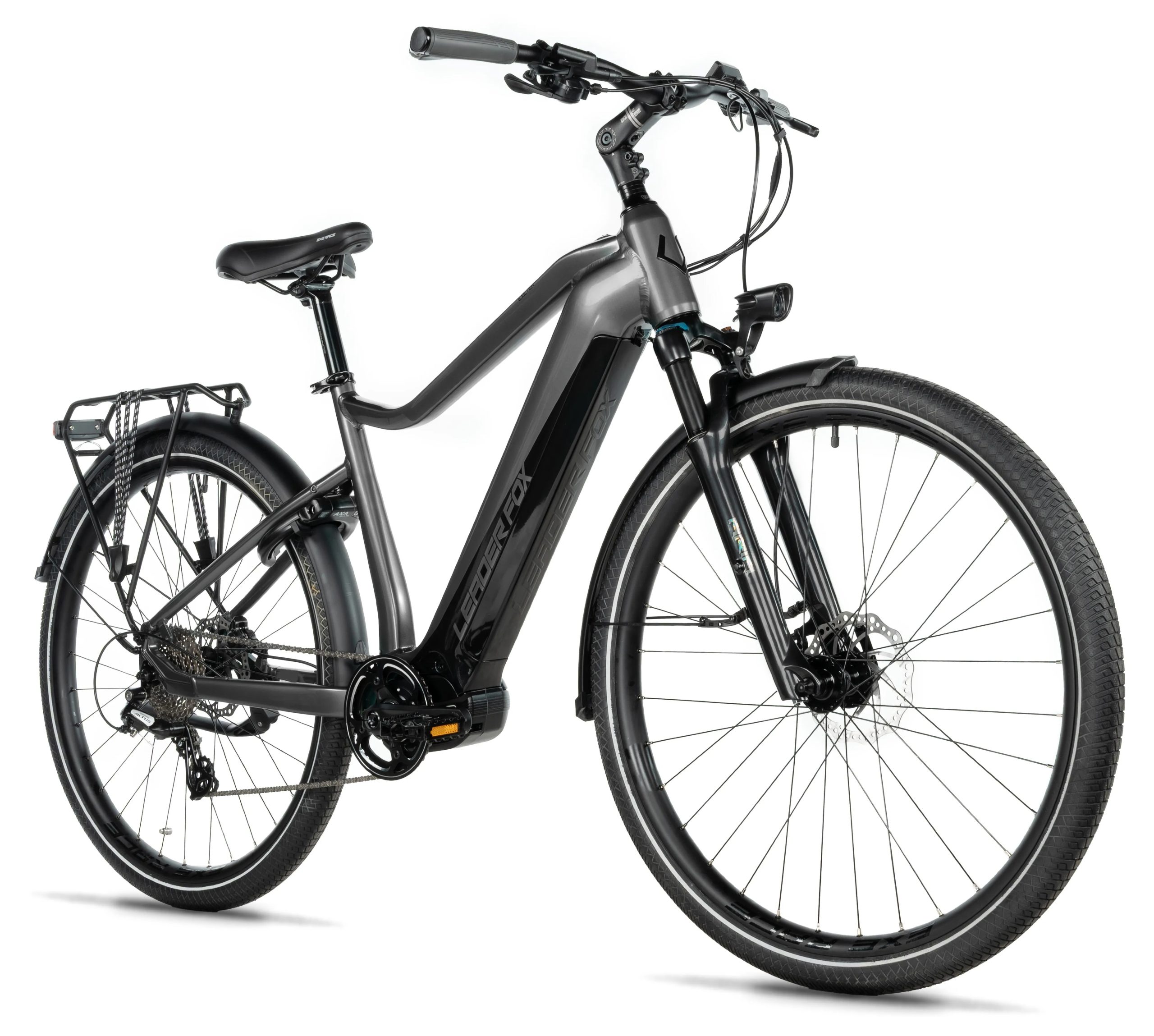Bicicleta eléctrica trekking ebike Leader Fox EXETER 28" color gris talla 22.5" extra grande Gent