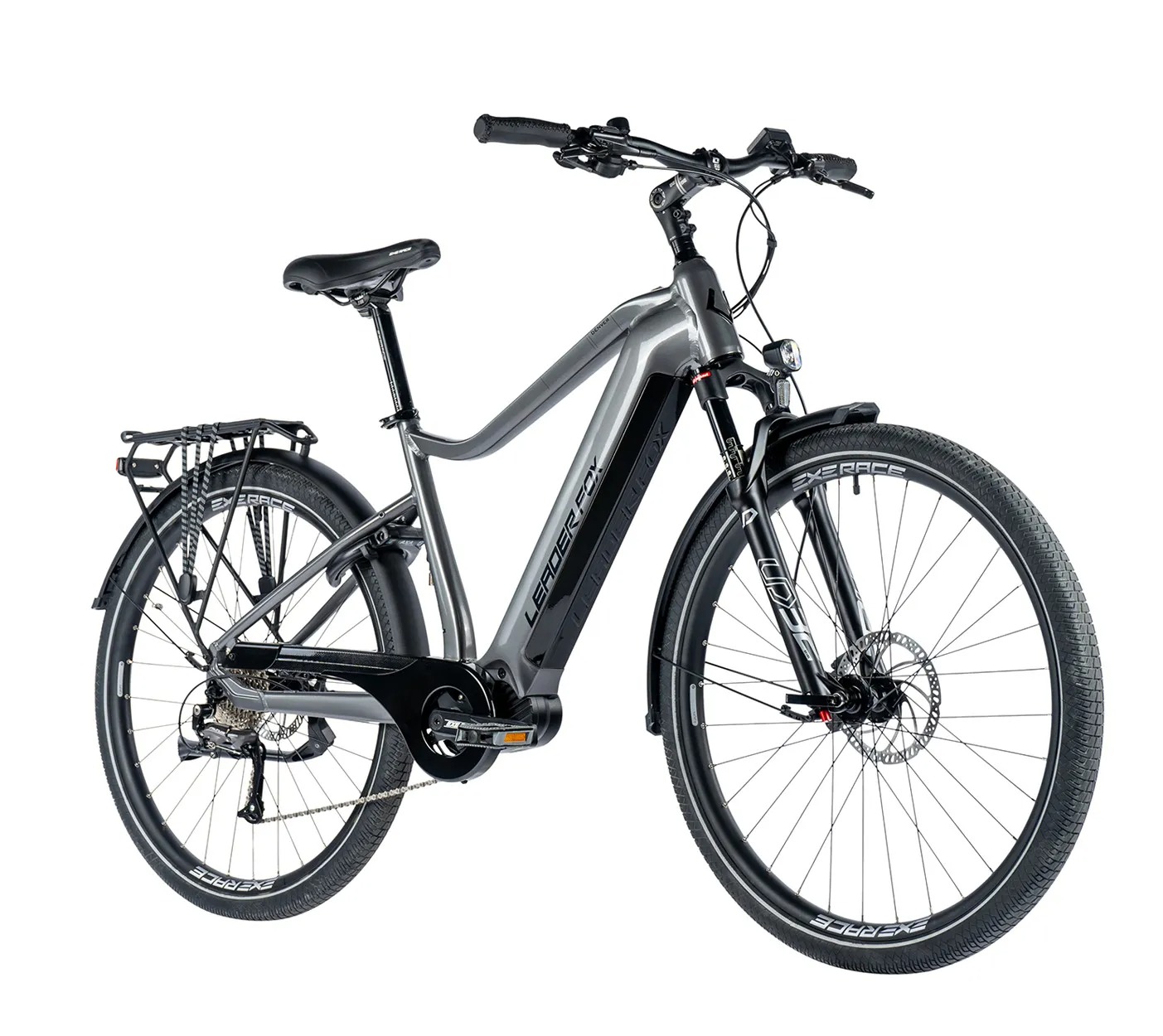 Bicicleta eléctrica trekking ebike Leader Fox DENVER 28″ color gris brillo talla 22.5″ Gent extra grande